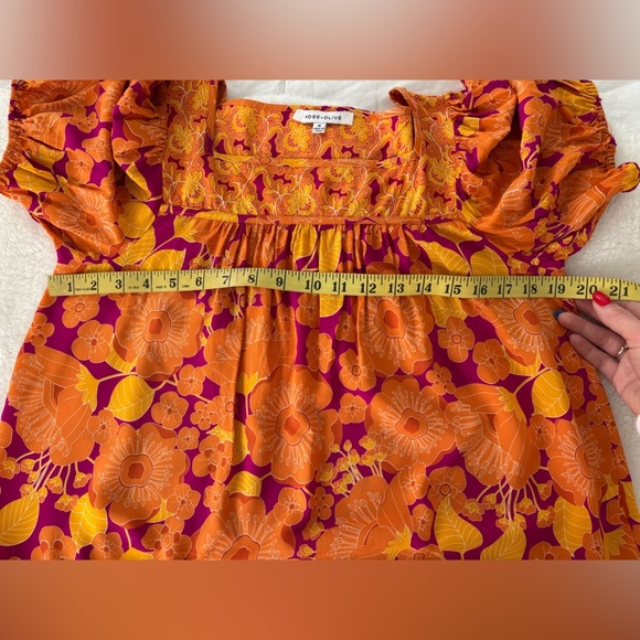 Rose & Olive Orange and Pink Puff Sleeve Floral Blouse size M - Picture 9 of 11